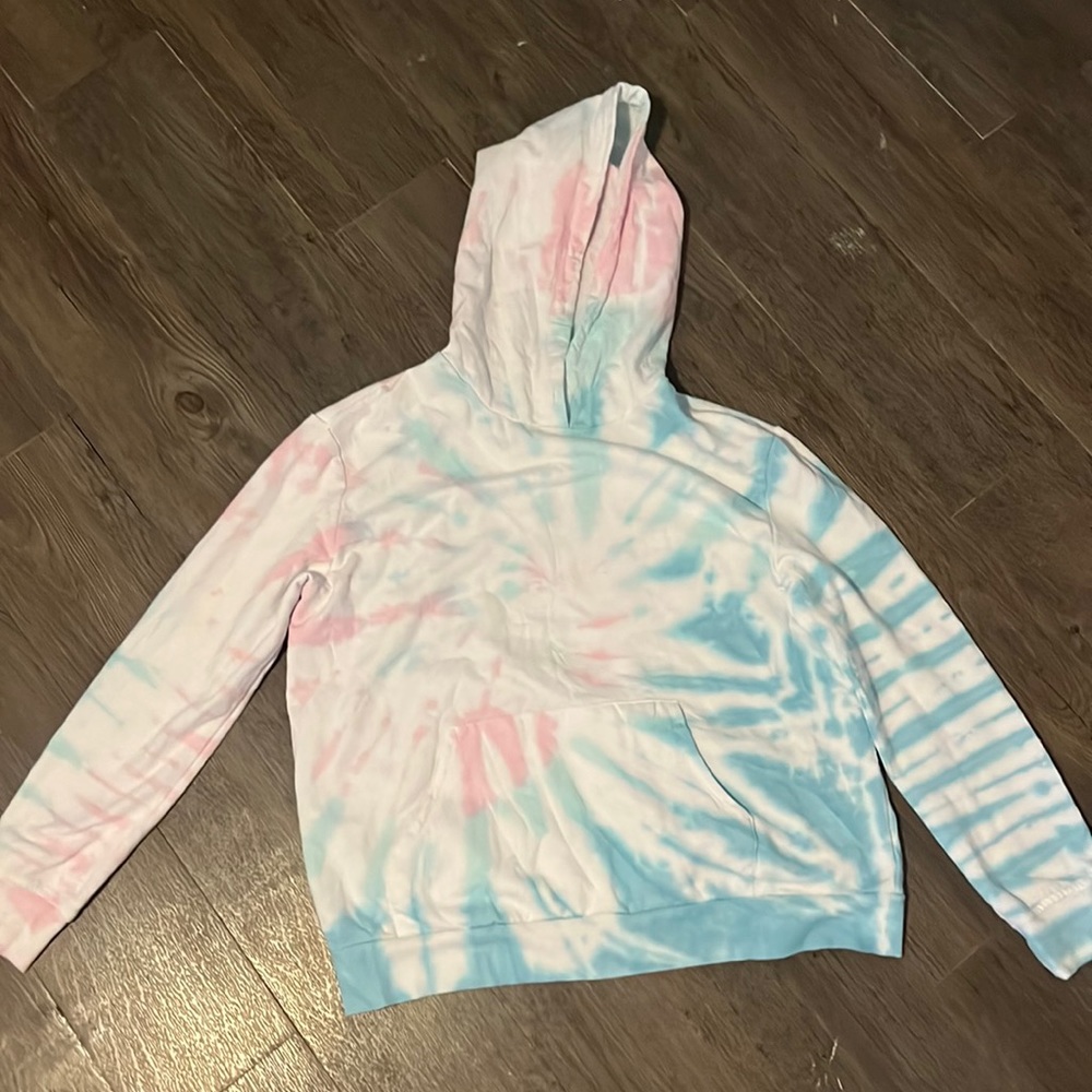 Pink, blue and white tie dye hoodie